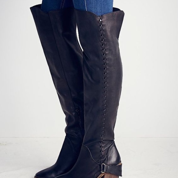 Free People Black Leather over-the-knee boots - Picture 2 of 5